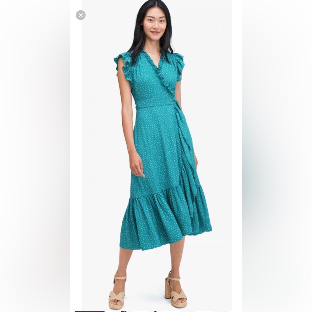 Kate Spade Teal/Green with Pink Polka Dots Wrap Dress Size 0